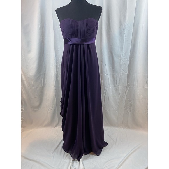 Women's Size 4 Long Strapless Chiffon Purple Bridesmaid Formal Dress Back Zipper - Picture 1 of 10